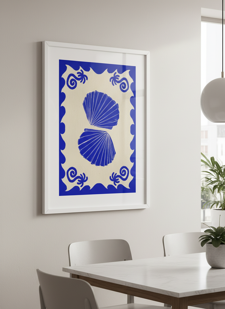 Wall art styled above a dining table in a contemporary home
