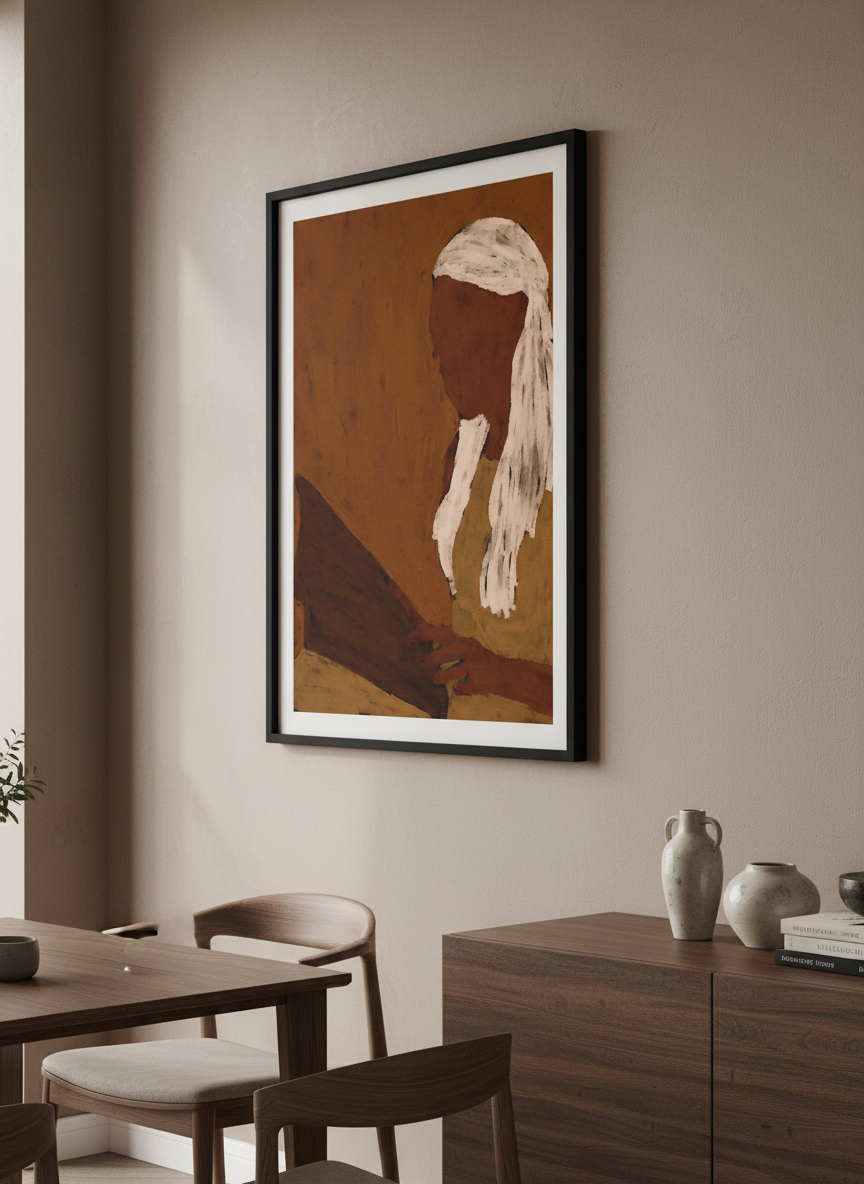 Wall art styled above a dining table in a contemporary home