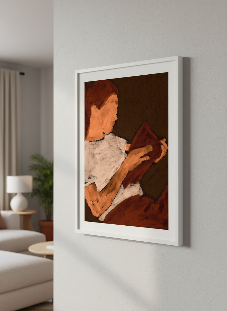 Modern wall art styled above a sofa in a neutral living room