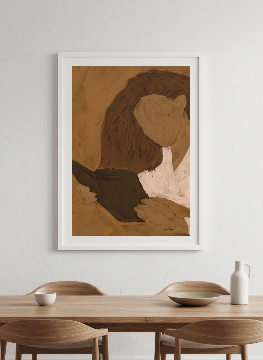 Wall art styled above a dining table in a contemporary home