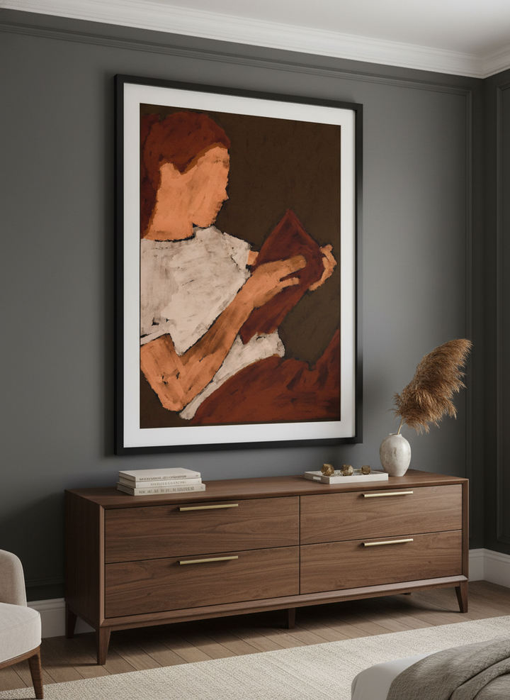 Monumental artwork centred on a feature wall in a luxe interior