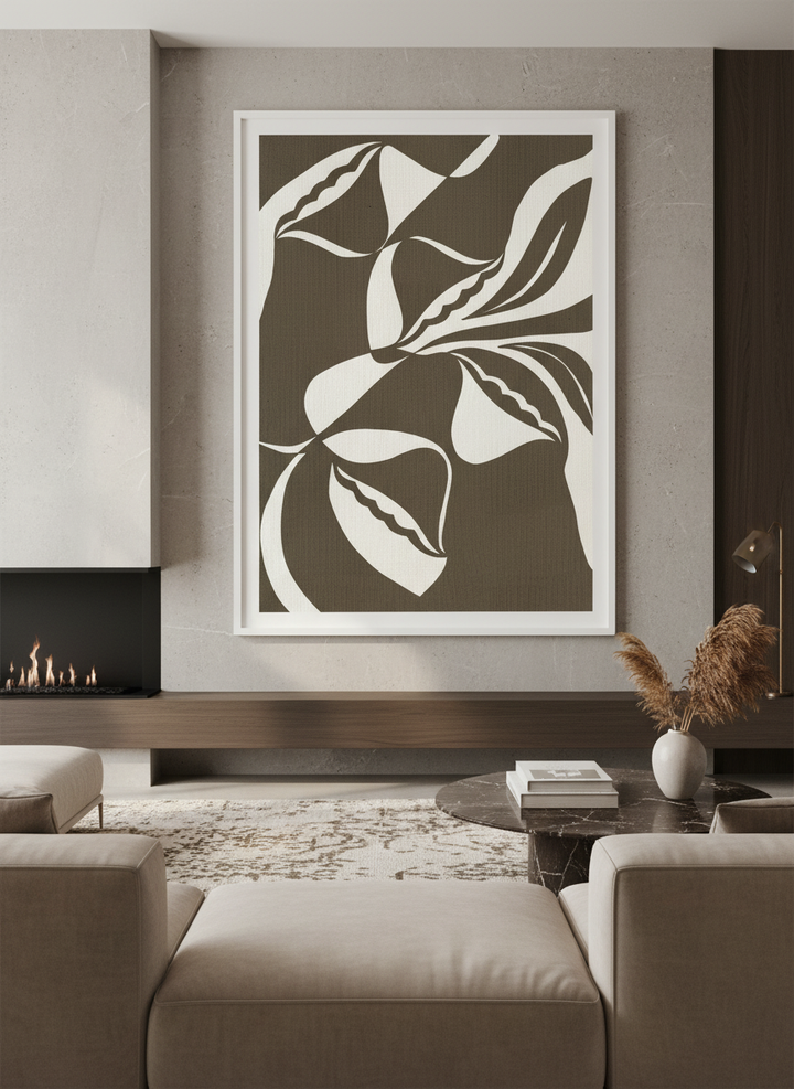 Monumental artwork centred on a feature wall in a luxe interior