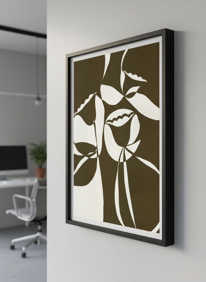 Contemporary wall art featured in a bright modern office workspace