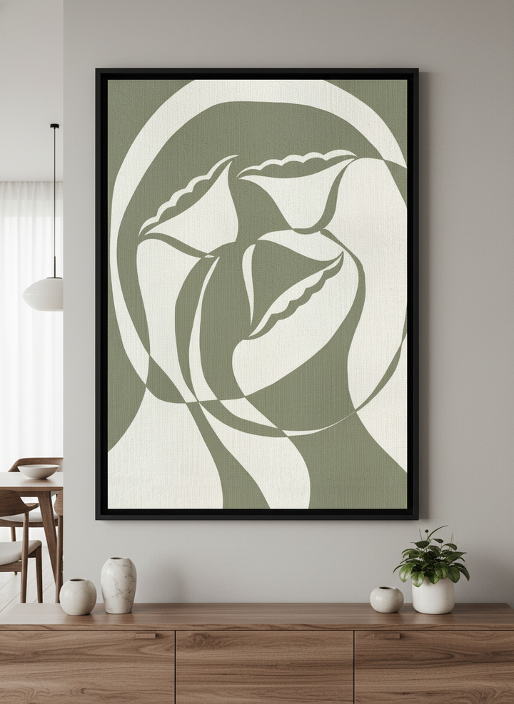 Wall art styled above a dining table in a contemporary home