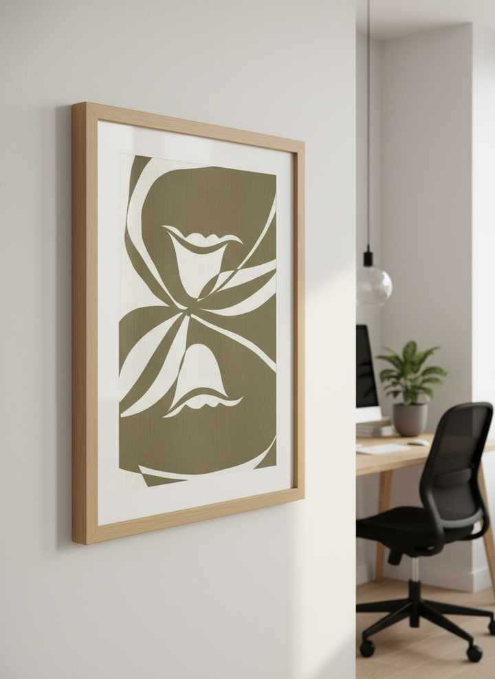 Contemporary wall art featured in a bright modern office workspace