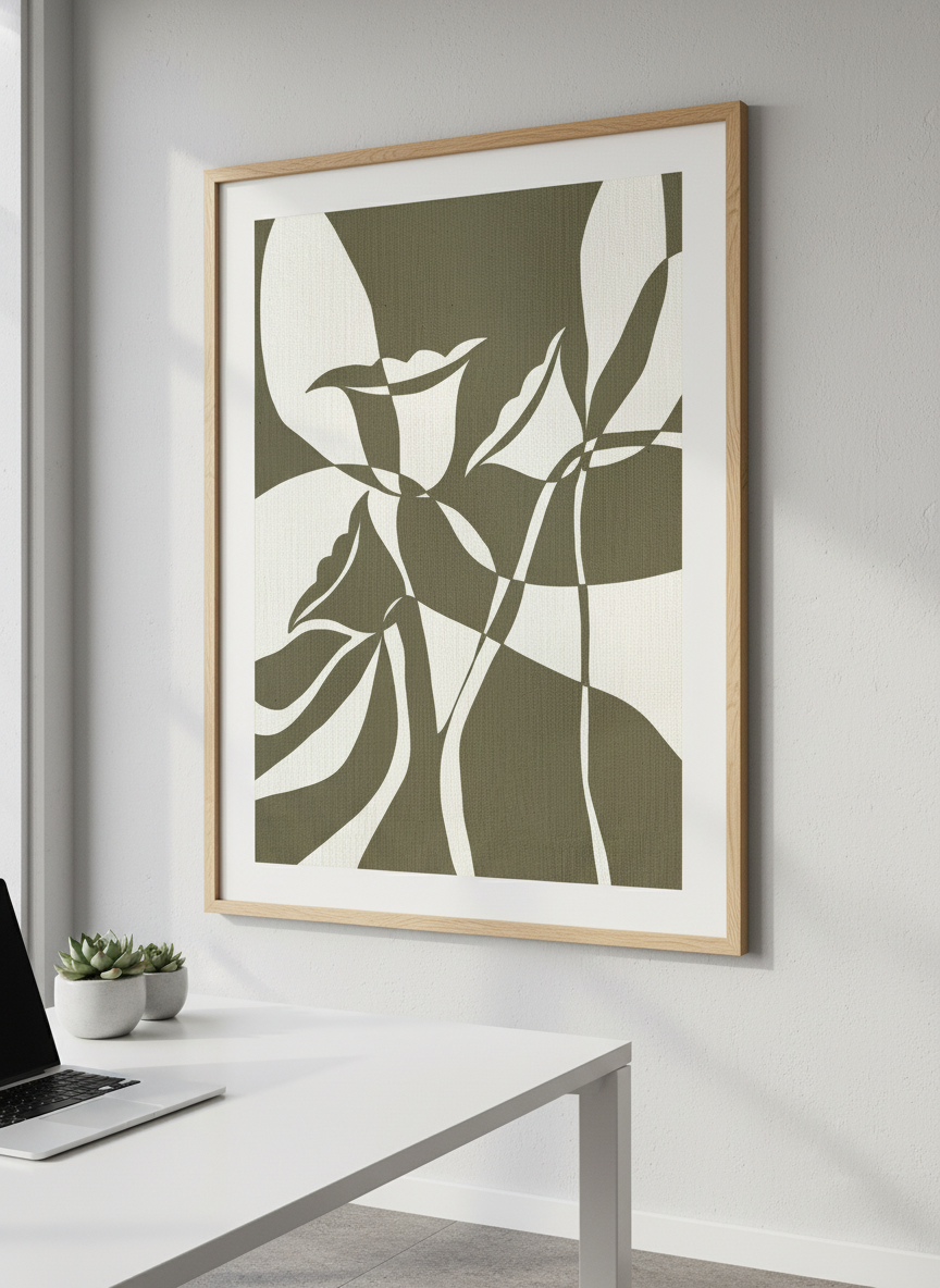 Contemporary wall art featured in a bright modern office workspace