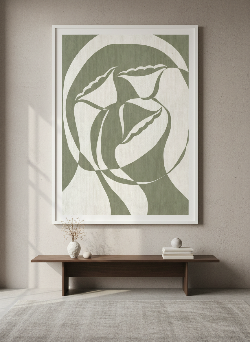 Monumental artwork centred on a feature wall in a luxe interior