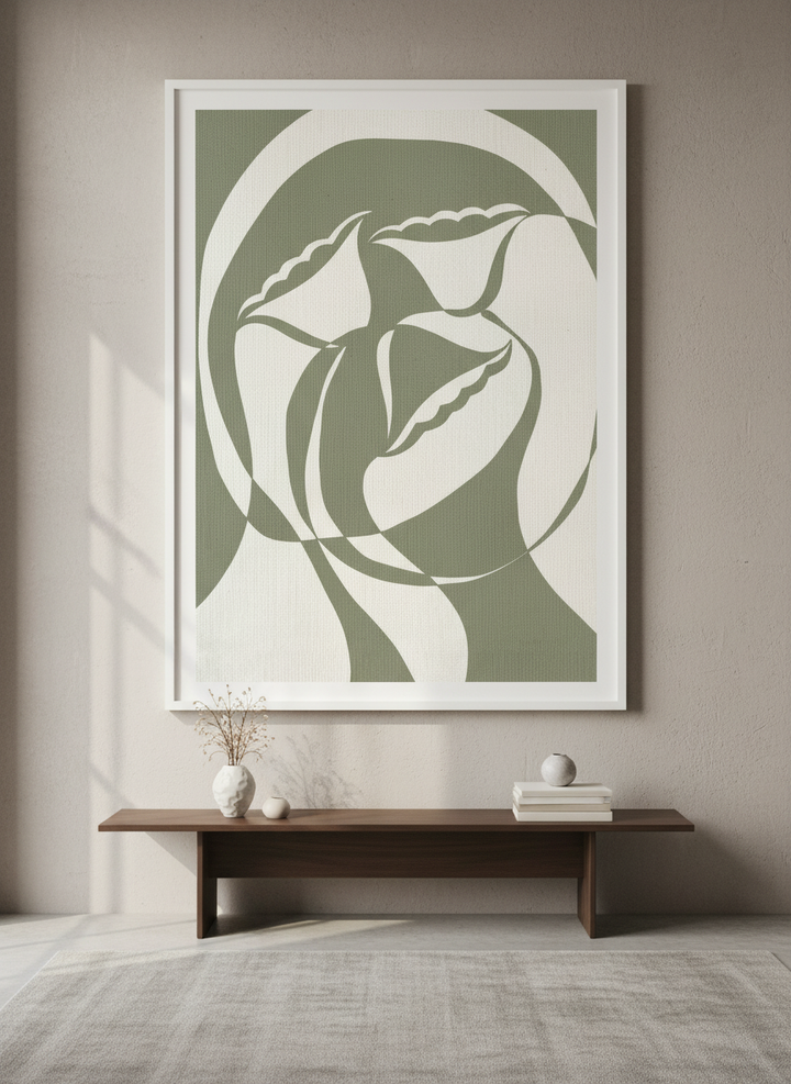 Monumental artwork centred on a feature wall in a luxe interior