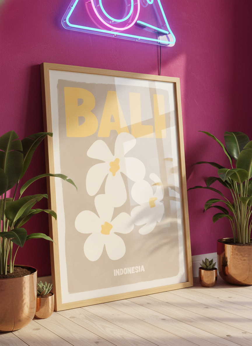 Bold wall art styled in a colourful, eclectic modern home