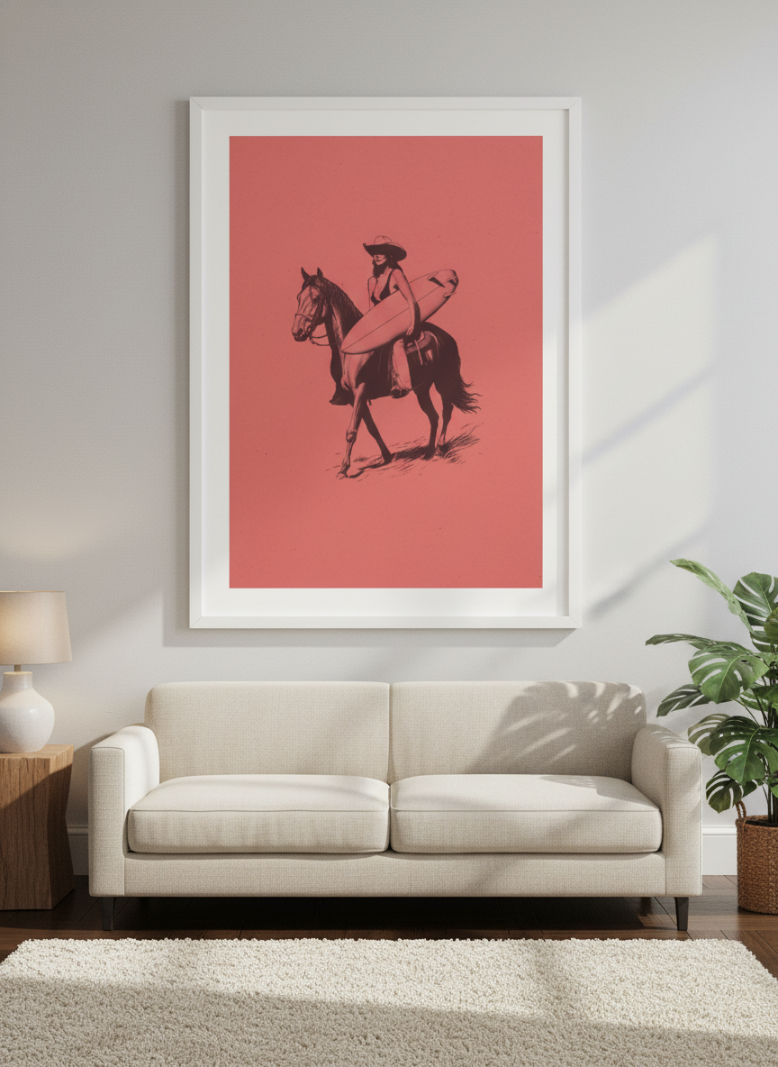 Modern wall art styled above a sofa in a neutral living room