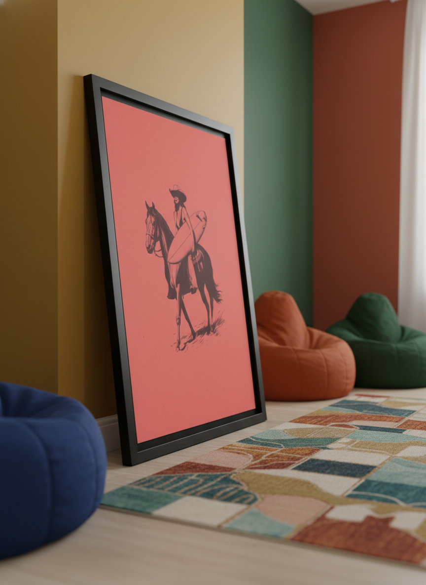 Bold wall art styled in a colourful, eclectic modern home