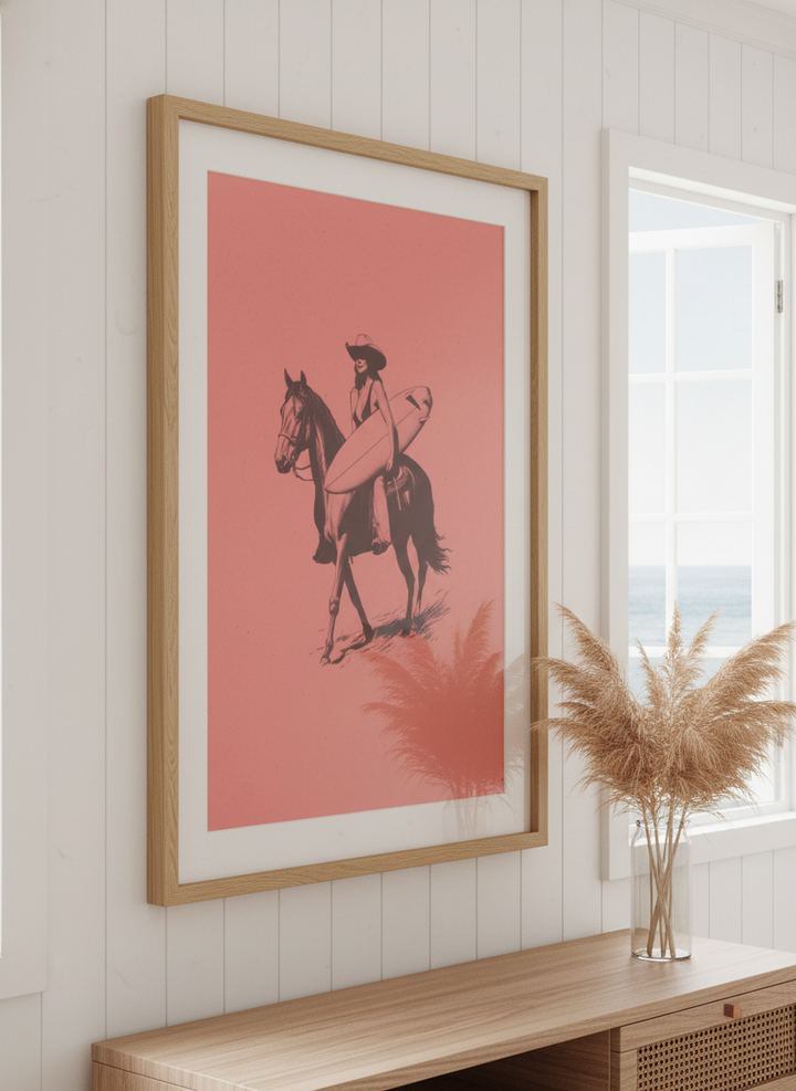 Neutral wall art displayed in a sunny coastal beach house