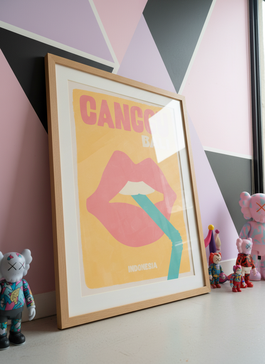Bold wall art styled in a colourful, eclectic modern home