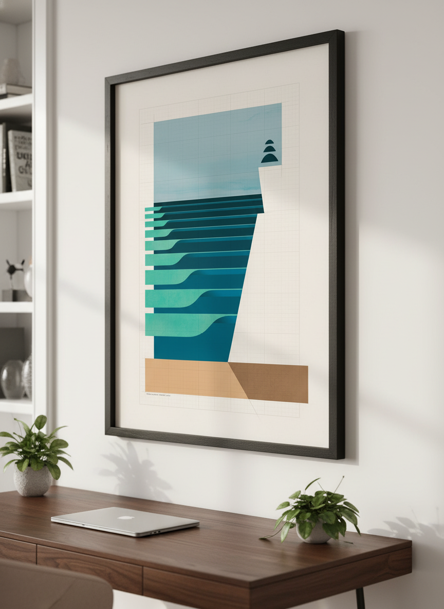 Contemporary wall art featured in a bright modern office workspace