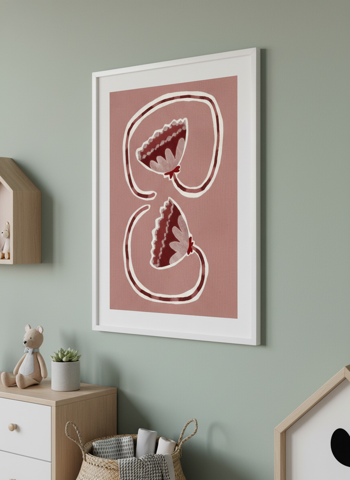 Soft neutral wall art styled in a serene nursery with pastel tones