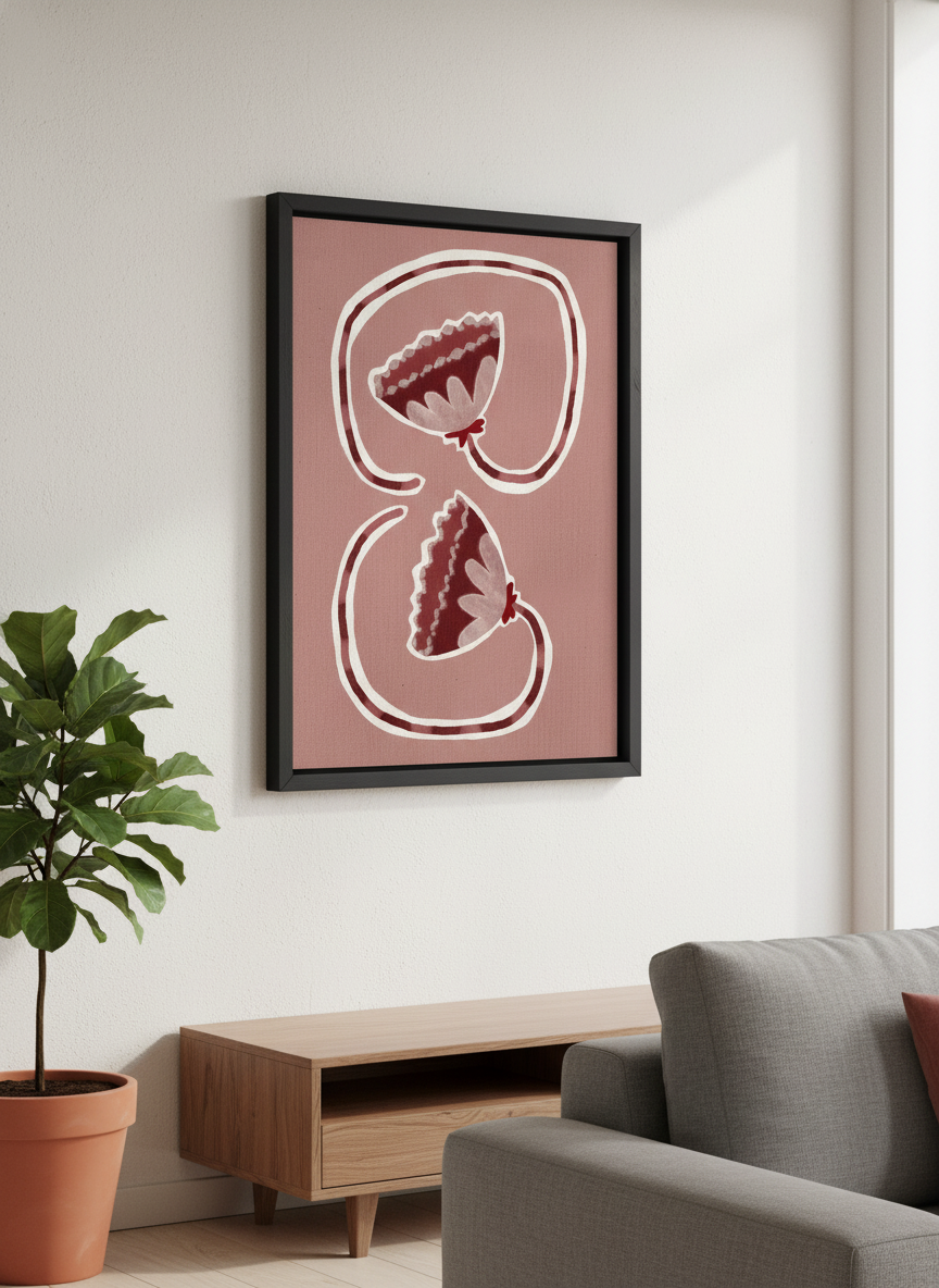 Modern wall art styled above a sofa in a neutral living room