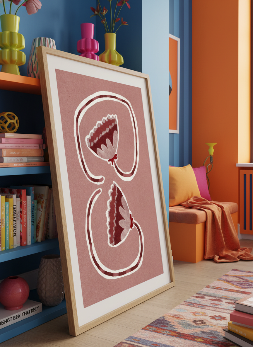 Bold wall art styled in a colourful, eclectic modern home
