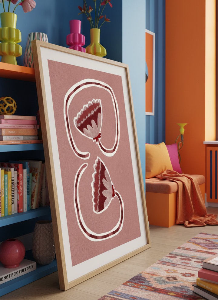 Bold wall art styled in a colourful, eclectic modern home