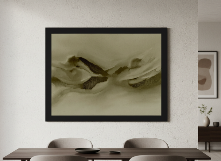Wall art styled above a dining table in a contemporary home