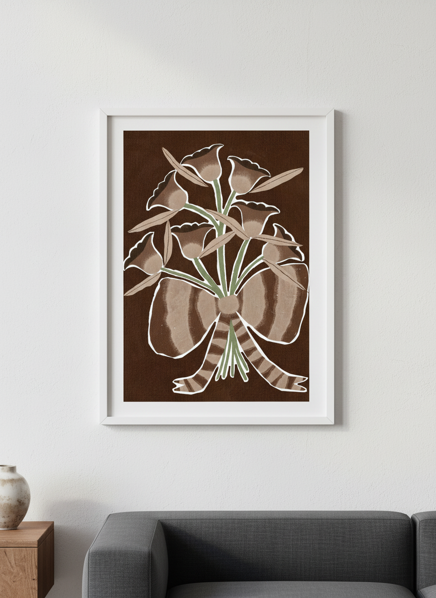 Modern wall art styled above a sofa in a neutral living room
