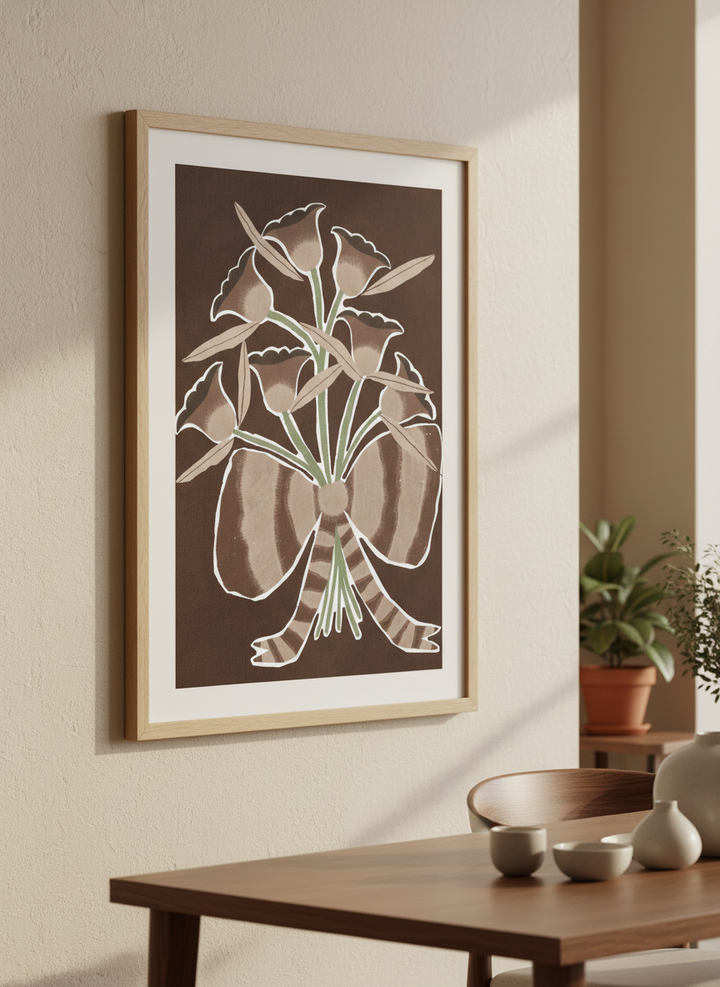 Wall art styled above a dining table in a contemporary home