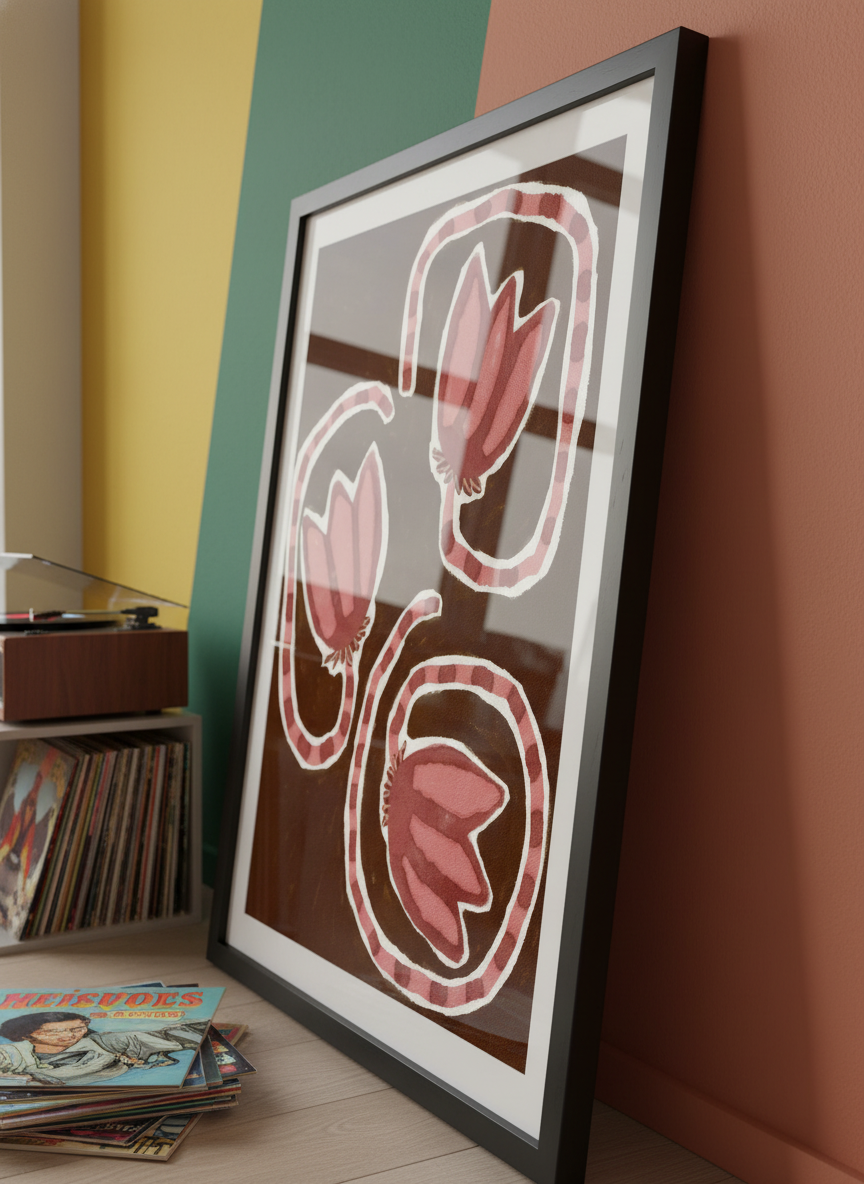 Bold wall art styled in a colourful, eclectic modern home