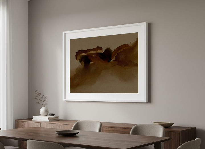 Wall art styled above a dining table in a contemporary home