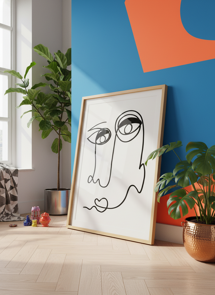 Bold wall art styled in a colourful, eclectic modern home