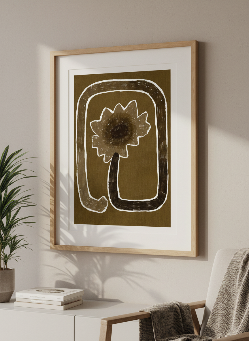Modern wall art styled above a sofa in a neutral living room