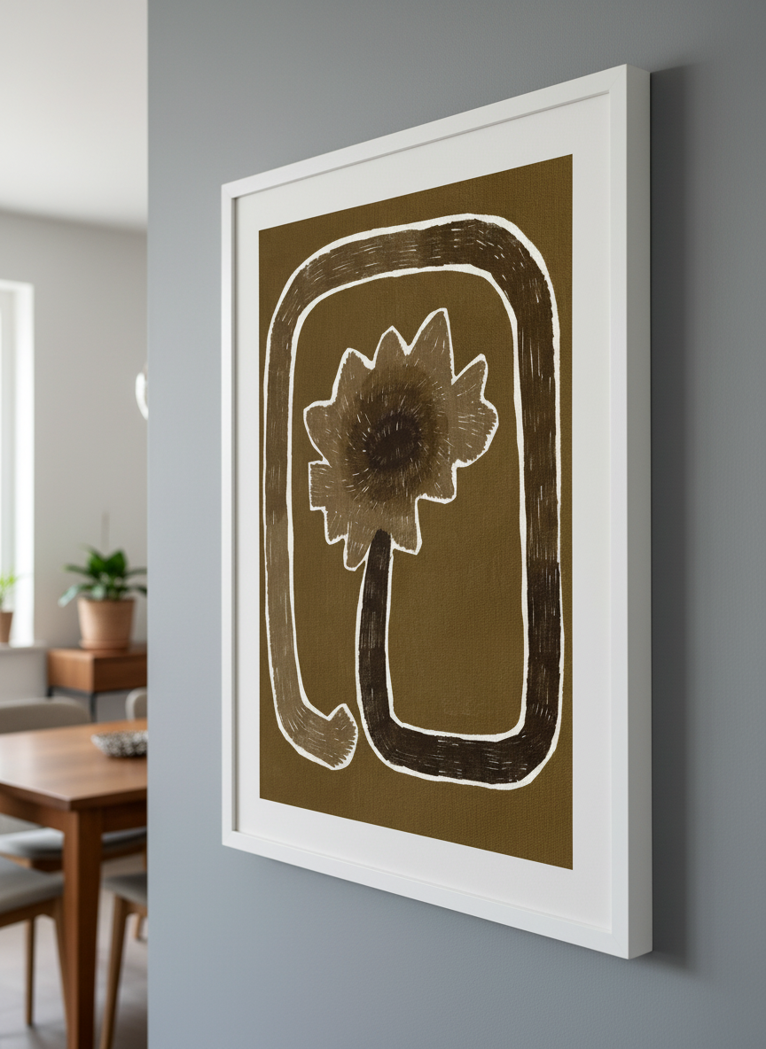 Wall art styled above a dining table in a contemporary home