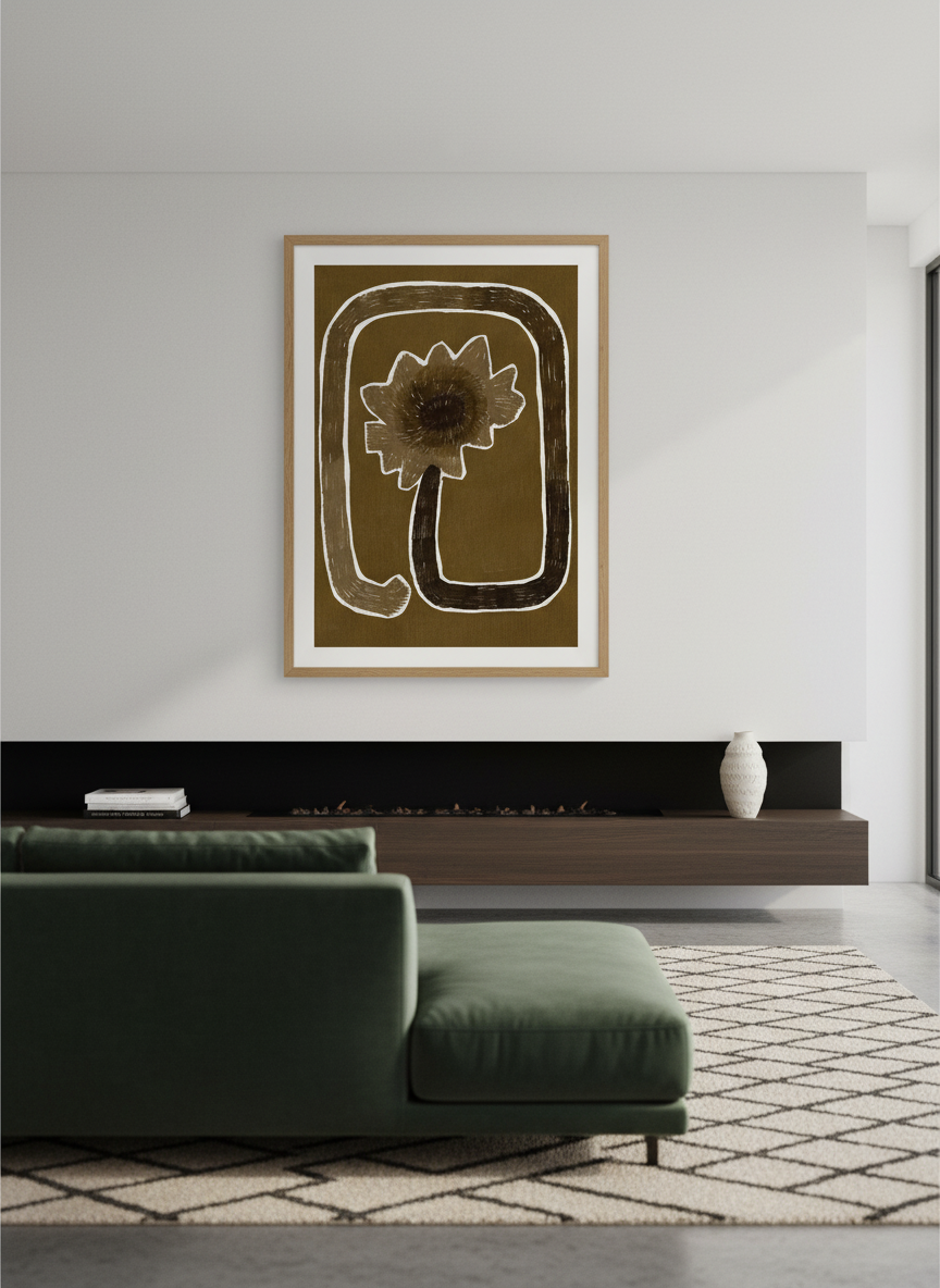 Monumental artwork centred on a feature wall in a luxe interior