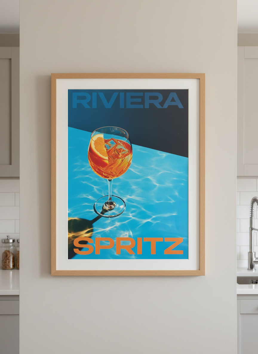 Artwork styled on the wall of a bright modern kitchen