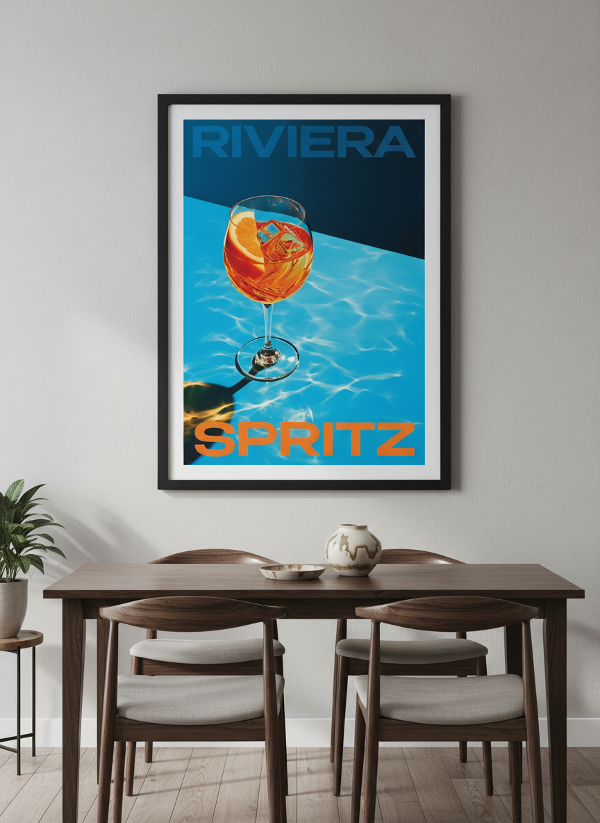 Wall art styled above a dining table in a contemporary home