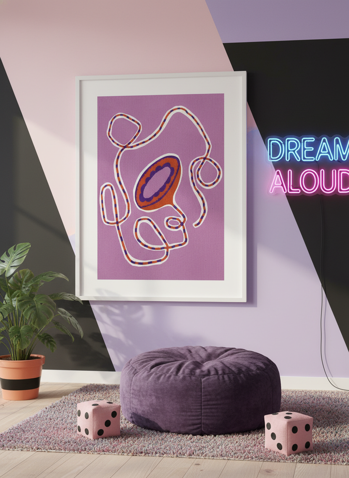 Bold wall art styled in a colourful, eclectic modern home