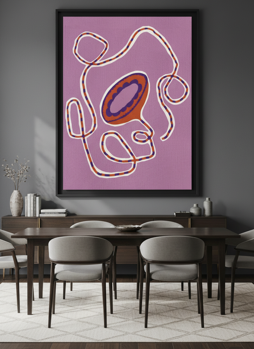 Monumental artwork centred on a feature wall in a luxe interior
