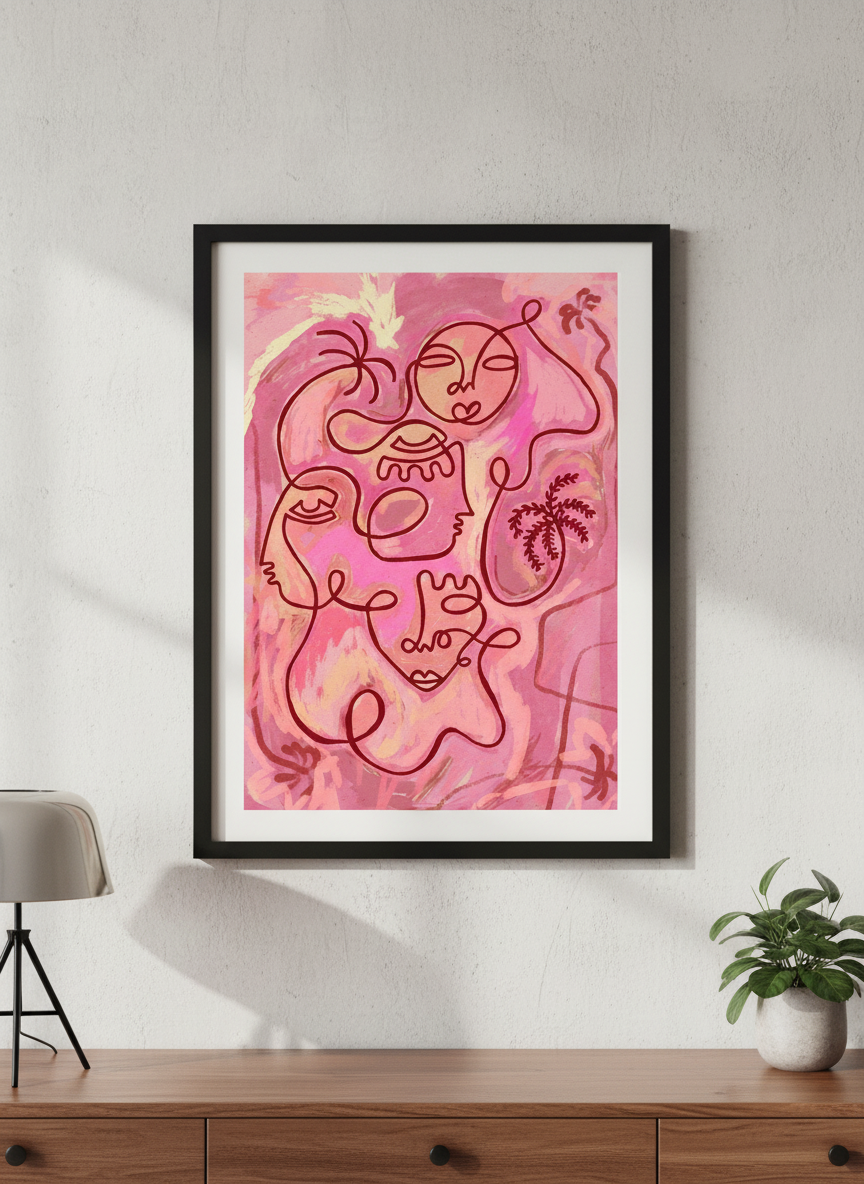 Contemporary wall art featured in a bright modern office workspace
