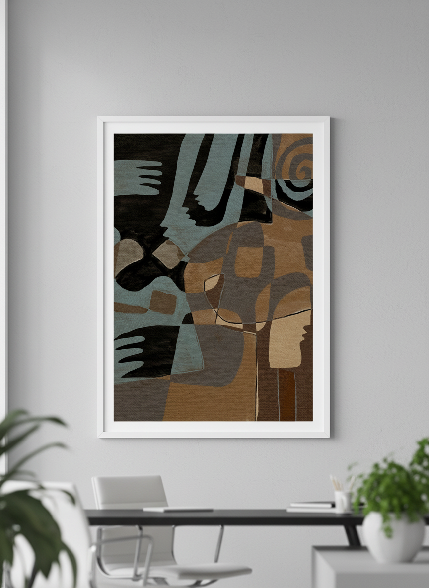 Contemporary wall art featured in a bright modern office workspace