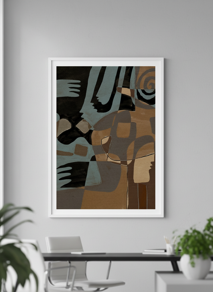 Contemporary wall art featured in a bright modern office workspace