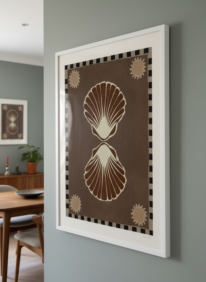Wall art styled above a dining table in a contemporary home