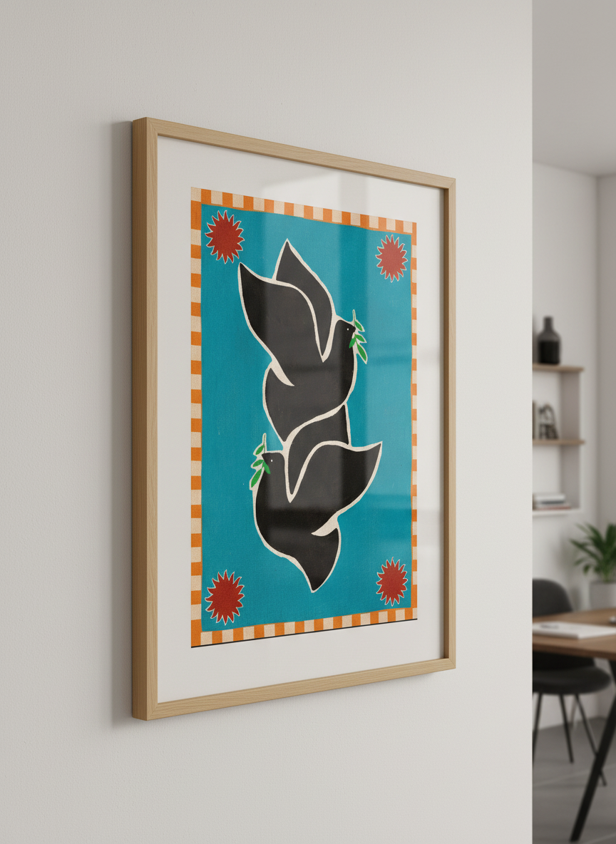 Contemporary wall art featured in a bright modern office workspace