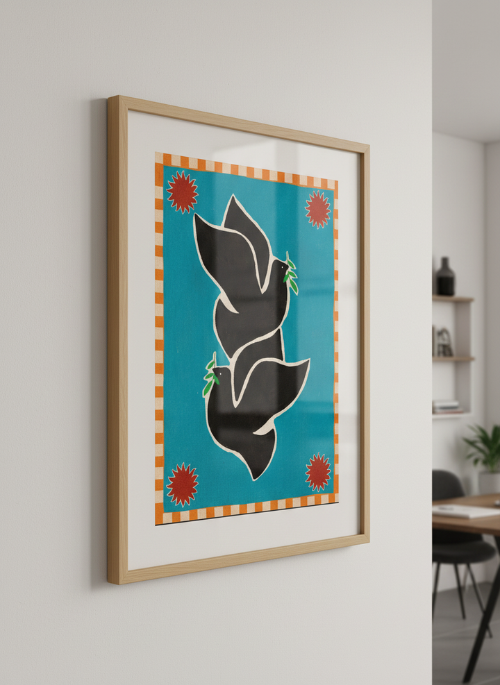 Contemporary wall art featured in a bright modern office workspace