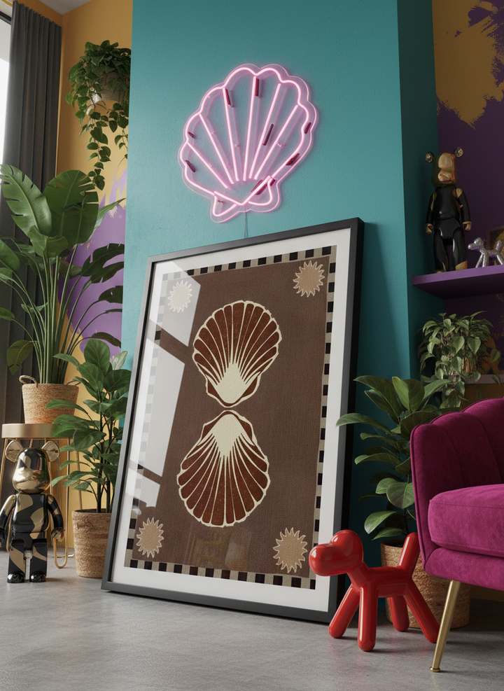 Bold wall art styled in a colourful, eclectic modern home