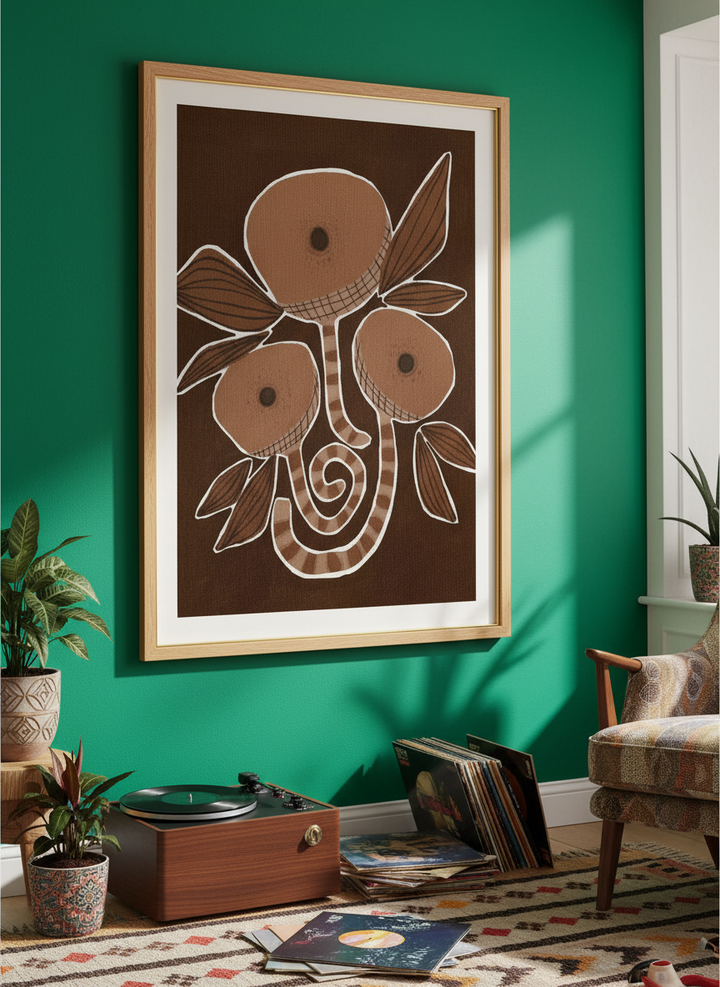 Bold wall art styled in a colourful, eclectic modern home