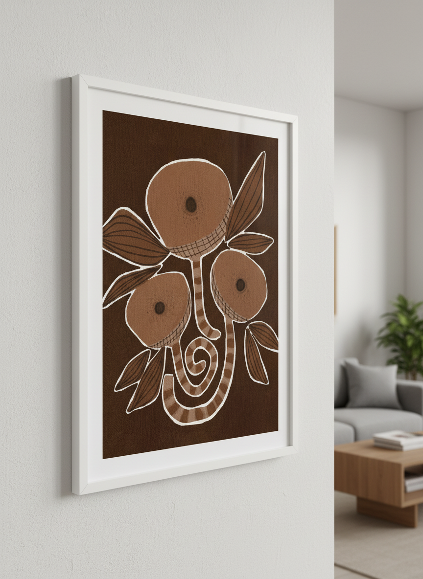 Modern wall art styled above a sofa in a neutral living room