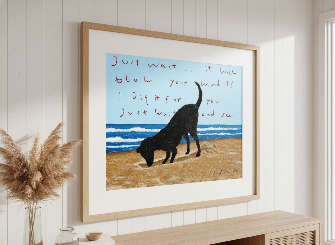Neutral wall art displayed in a sunny coastal beach house