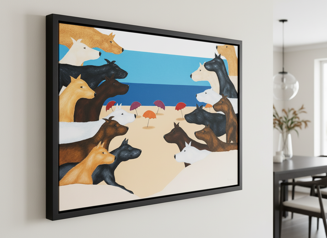 Wall art styled above a dining table in a contemporary home