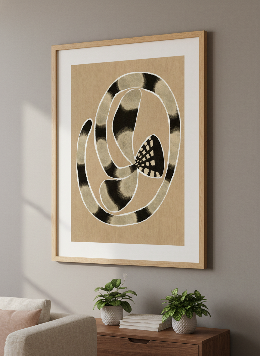 Modern wall art styled above a sofa in a neutral living room
