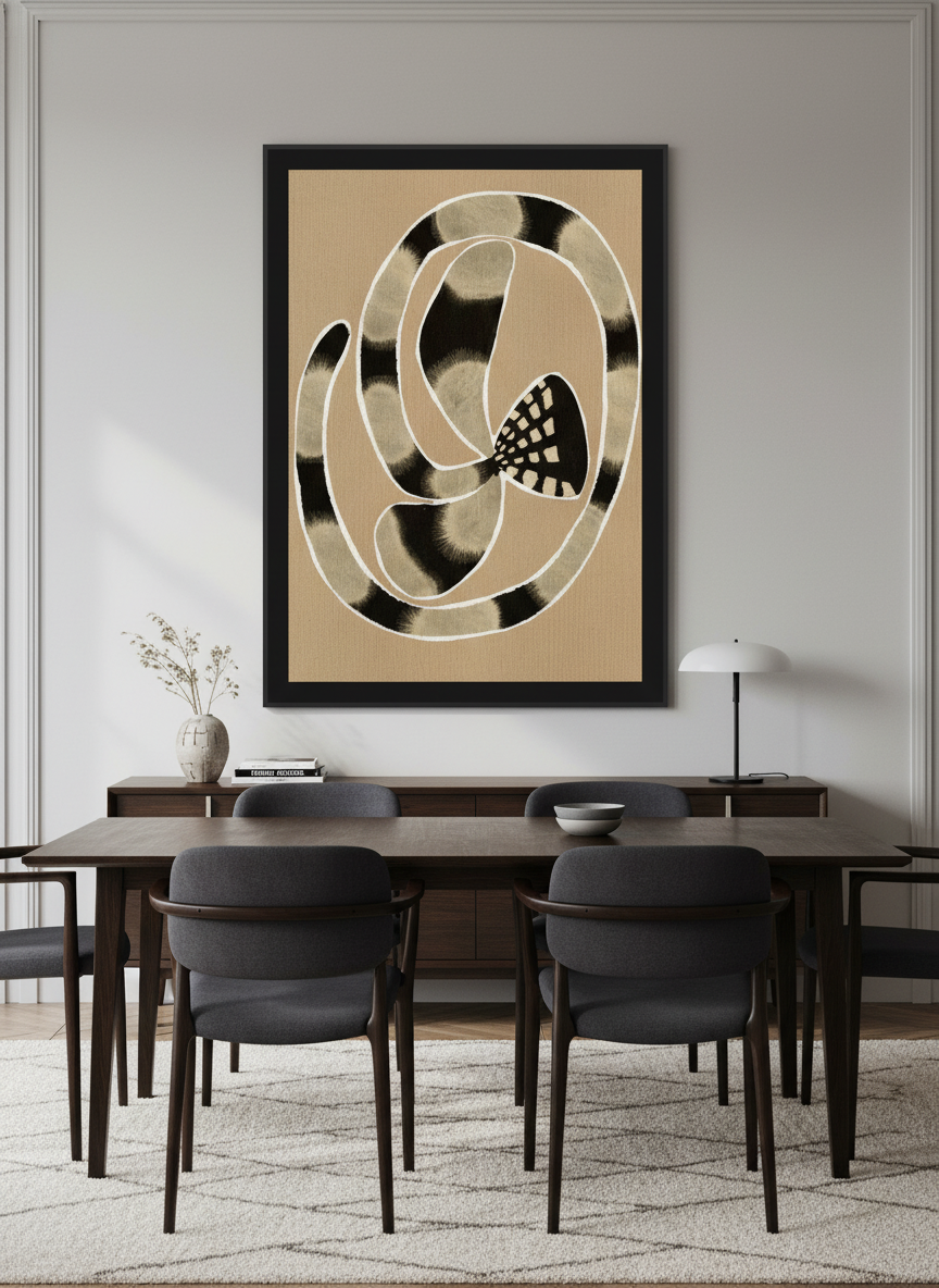 Monumental artwork centred on a feature wall in a luxe interior