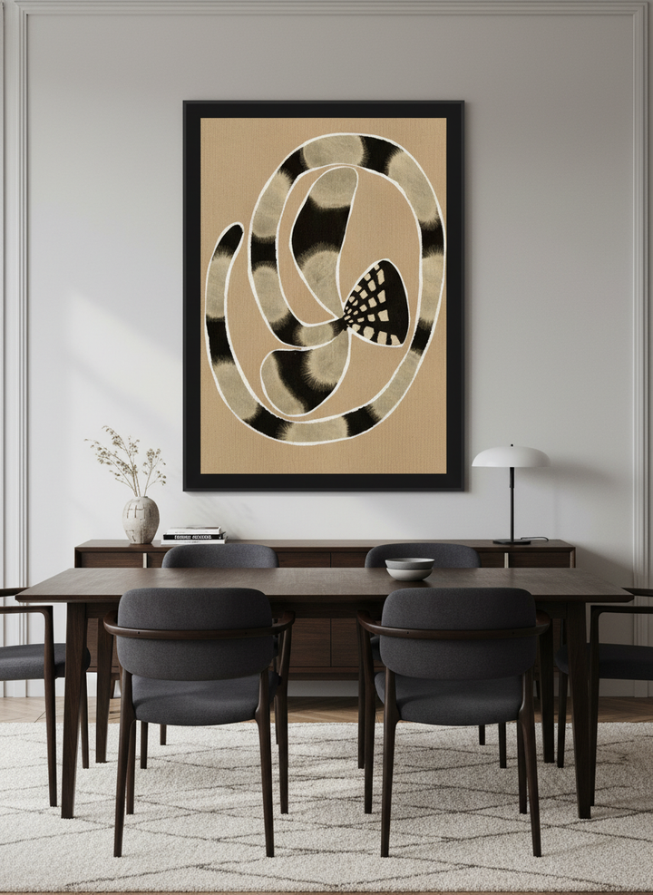 Monumental artwork centred on a feature wall in a luxe interior