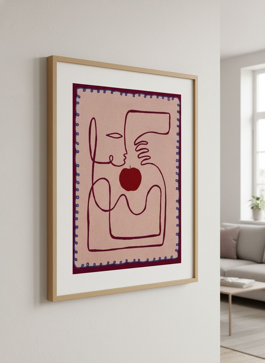 Modern wall art styled above a sofa in a neutral living room